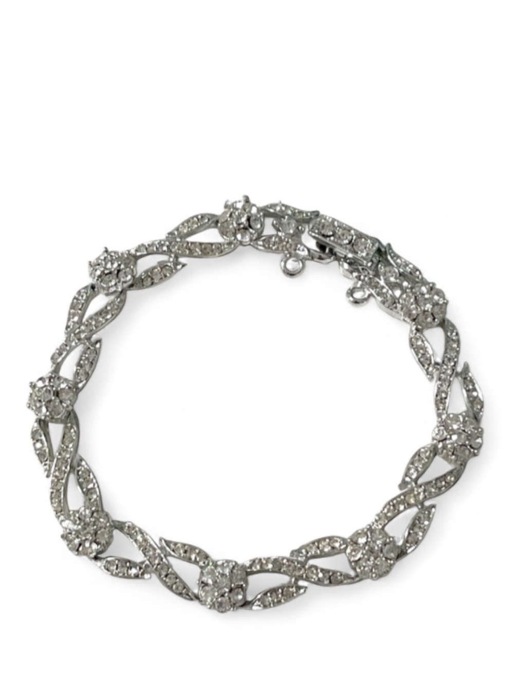 Vintage silver sparkle stone cut out twist costume bracelet 7”